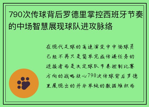790次传球背后罗德里掌控西班牙节奏的中场智慧展现球队进攻脉络